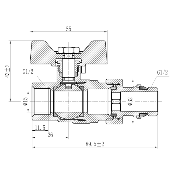 Кран кульовий "Американка" Thermo Alliance Forte з антипротіканням прямий 1/2" ВЗ" метелик" SF222W15
