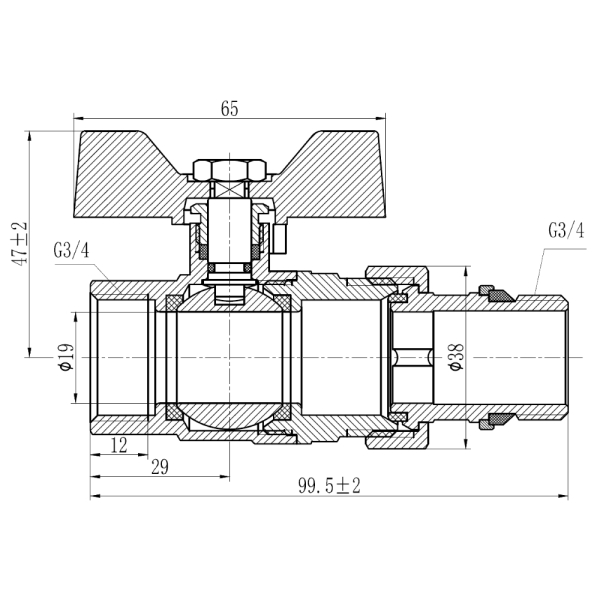 Кран кульовий "Американка" Thermo Alliance Forte з антіпротіканням прямий 3/4" ВЗ" метелик" SF222W20