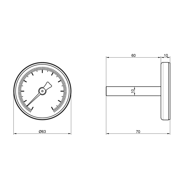 Термометр SD Plus 120C 63 мм 1/2", заднє підмикання SD17450MM