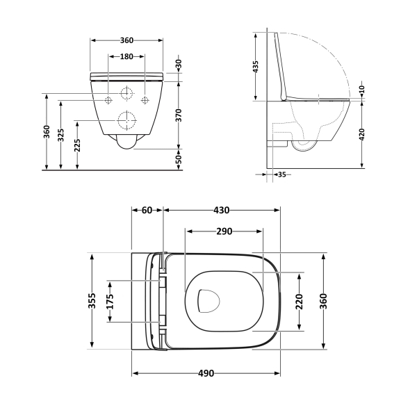 Унітаз підвісний Robin Rimless 490x370x360 мм, White, з сидінням Slim Duroplast/ Soft-close/ Quick Release QT1333046ENRW Qtap