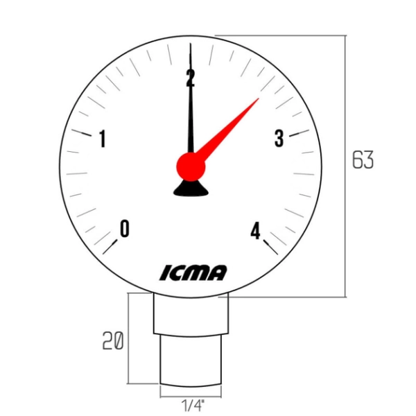 Манометр нижнє підкл. 63мм  0- 6 бар 1/4"з № 257 Icma