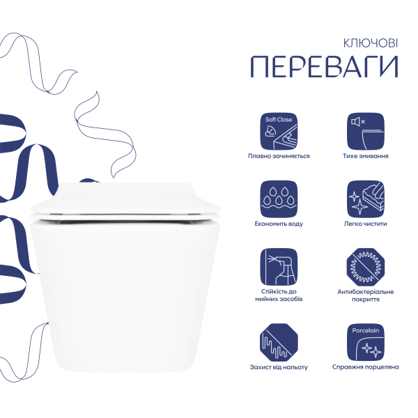 Унітаз підвісний Crow Rimless 520х360х290 мм, White, з сидінням Slim Duroplast/ Soft-close/ Quick Release QT05335170W Qtap
