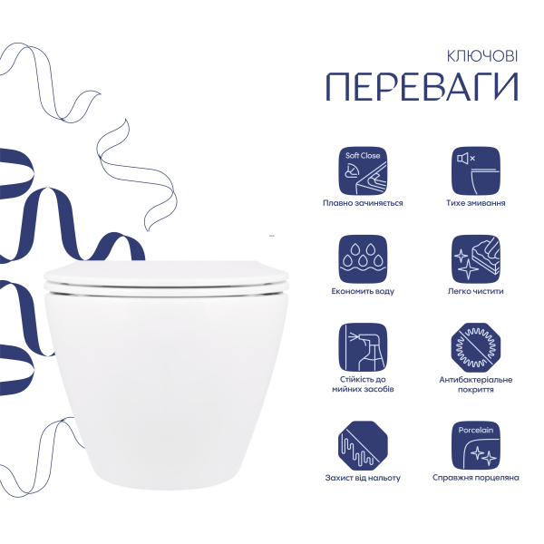 Унітаз підвісний Jay Rimless 520х360х320 мм, White, з сидінням Slim Duroplast/ Soft-close/ Quick Release QT07335176W Qtap