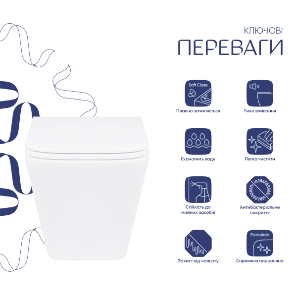 Унітаз підвісний Tern Rimless 490x340x350 мм, White, з сидінням Slim Duroplast/ Soft-close/ Quick Release QT1733052ERW Qtap
