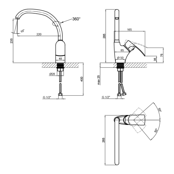 Змішувач для кухні Lidz Anny 007F (k40) LDANN007FCRM35122 Chrome