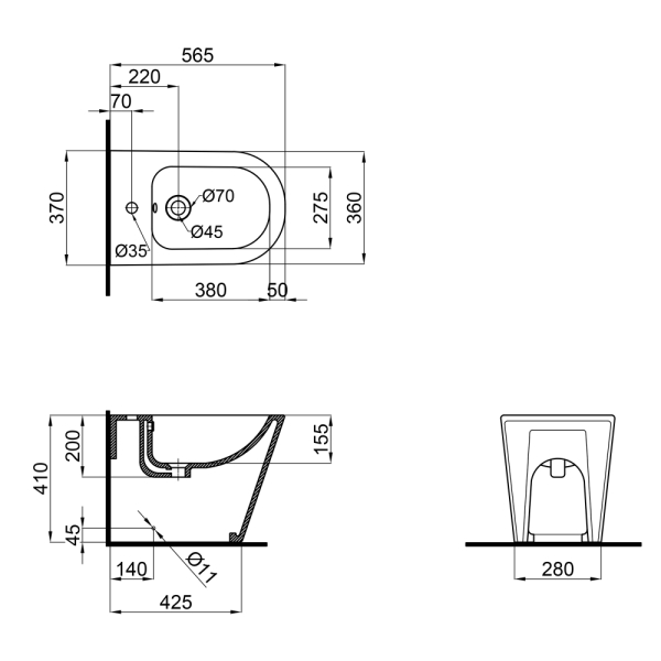 Біде підлогове Swan 560х360х410 мм, White QT15443378W Qtap