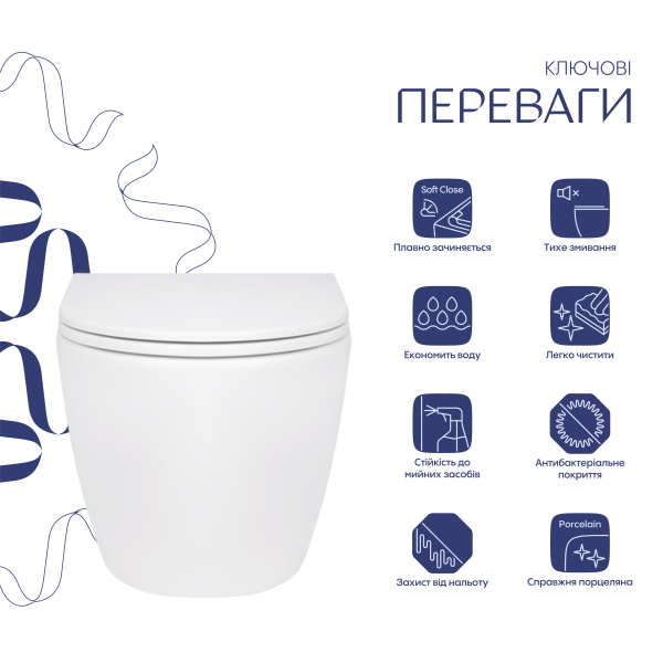 Унітаз підвісний Robin Rimless 575x360x360 мм, White, з сидінням Slim Duroplast/ Soft-close/ Quick Release QT13332141ERW Qtap