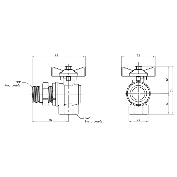 Кран кутовий з американкою Thermo Alliance Standart 3/4" ВЗ" метелик" SD222W20