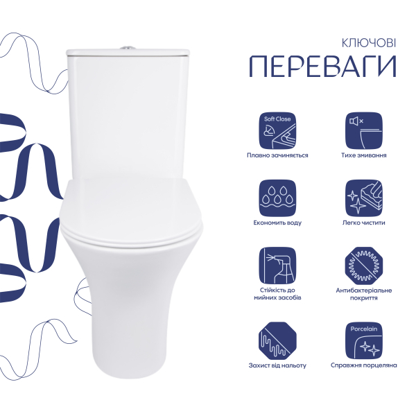 Унітаз підлоговий Presto Rimless 665×345×770 мм, White, з сидінням Slim Duroplast/ Soft-close/ Quick Release QT24221217AW Qtap