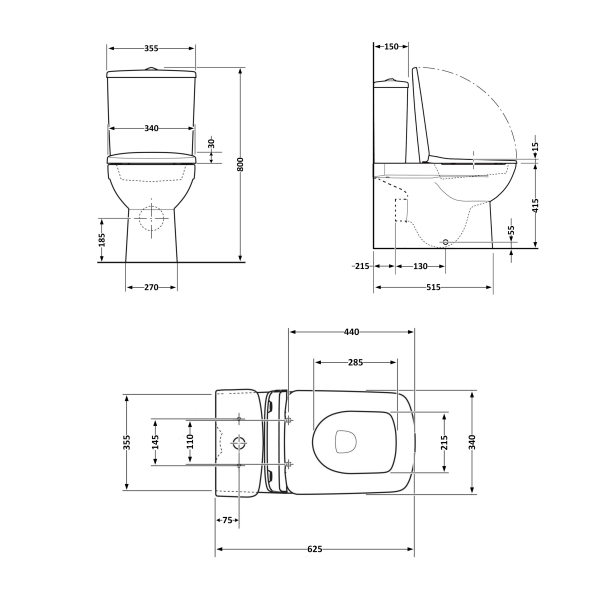 Унітаз підлоговий Nando Rimless 620×345×800 мм, White, з сидінням Slim Duroplast/ Soft-close/ Quick Release QT12221222AW Qtap