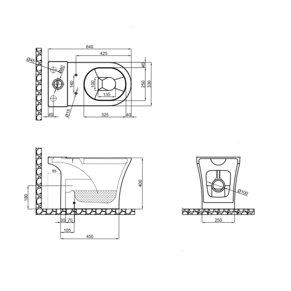 Чаша унітазу підлогового Presto Rimless 665х345х770 мм, White (без сидіння) QT24221217AW1 Qtap