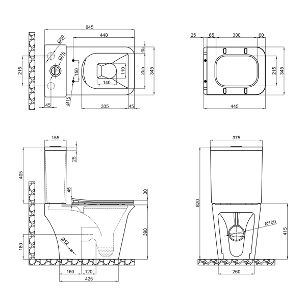 Бачок унітазу підлогового Kalao Rimless 660х360х820 мм, White (без чаші та сидіння), 3/7,15 л QT08221213AW1 Qtap