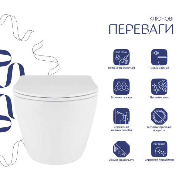 Унітаз підвісний Robin Ultra Quiet 490x365x325 мм, White, з сидінням Slim Duroplast/ Soft-close/ Quick Release QT13332381АSW Qtap