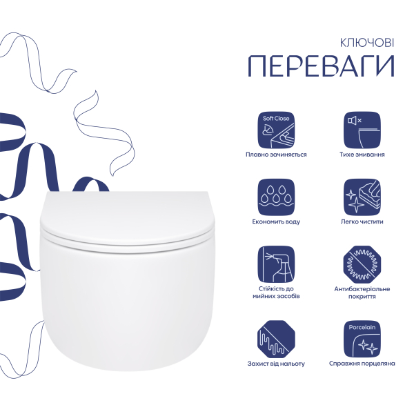 Унітаз підвісний Taurus Ultra Quiet 490х360х380 мм, White, з сидінням Slim Duroplast/ Soft-close/ Quick Release QT2433084EUQW Qtap