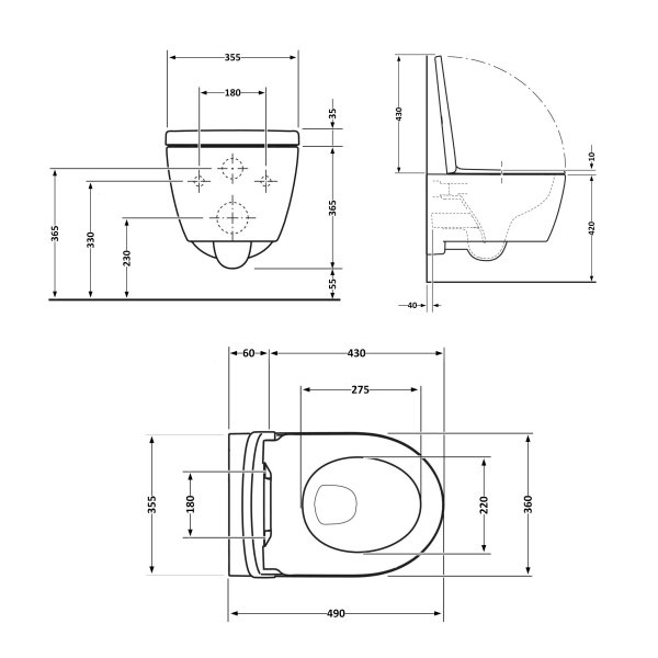 Унітаз підвісний Taurus Ultra Quiet 490х360х380 мм, Matt Black, з сидінням Slim Duroplast/ Soft-close/ Quick Release QT2433084EUQMB Qtap
