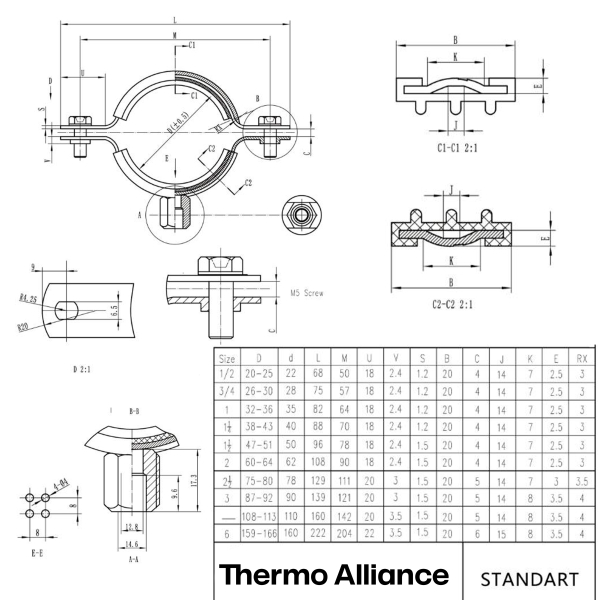 Хомут Thermo Alliance Standart з чорною гумою 1 1/4" (D38-43 мм) SD10032B
