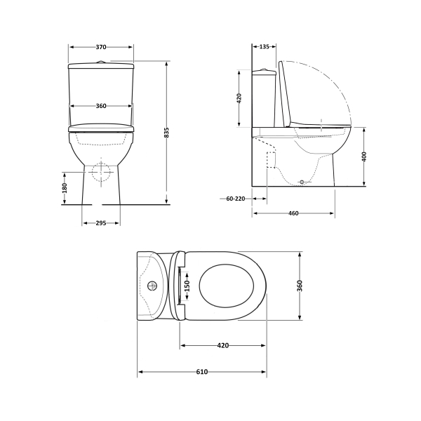 Унітаз підлоговий Robin Ultra Quiet 610360835 мм, White, з сидінням Slim Duroplast/ Soft-close/ Quick Release QT13226089AW Qtap