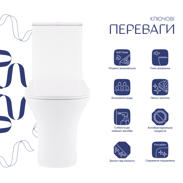Унітаз підлоговий Presto Quadro Rimless 650х340х790 мм, White, з сидінням Slim Duroplast/ Soft-close/ Quick Release QT24221215AW Qtap