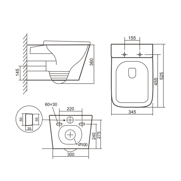 Унітаз підвісний Tern Ultra Quiet 525x345x360 мм, White, з сидінням Slim Duroplast/Soft-close/Quick Release QT17332303AW Qtap