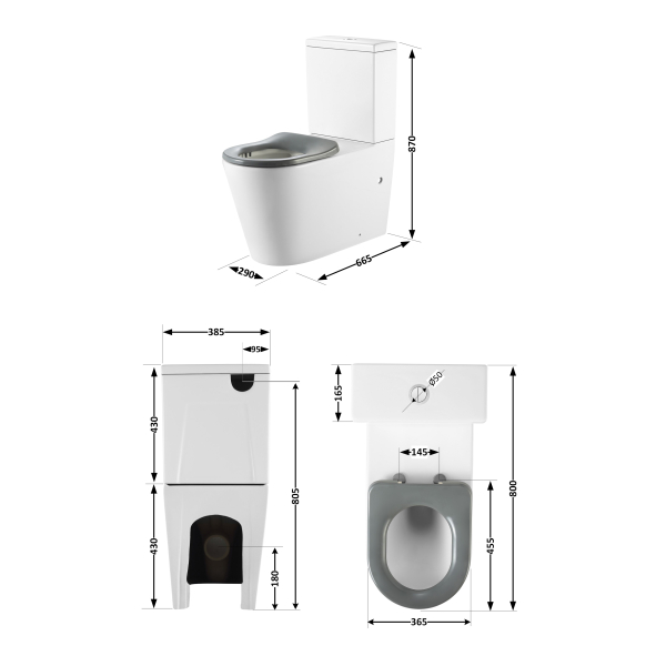 Унітаз підлоговий Freedom Rimless 800x365x870 мм, White, інклюзивний з сидінням Slim Duroplast/ Soft-close/ Quick Release QT22226098W Qtap