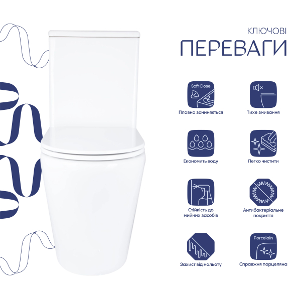 Унітаз підлоговий Dove Rimless 605x370x800 мм, White, з сидінням Slim Duroplast/ Soft-close/ Quick Release QT06228380BW Qtap