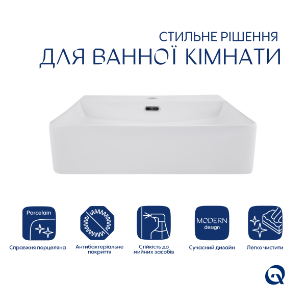 Раковина підвісна Nando LT 500х420х130 мм, White, прямокутна, без донного клапана QT12116146AW Qtap