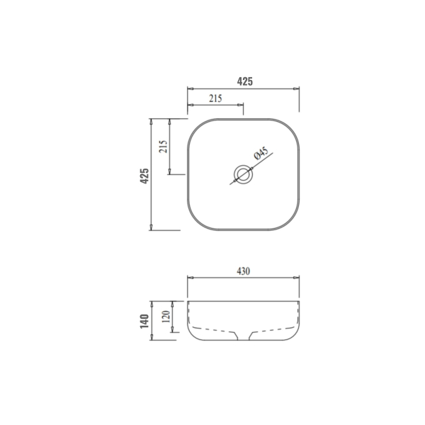 Раковина накладна Kolibri 425х425х140 мм, White, квадратна, без донного клапана QT1011K396WN Qtap