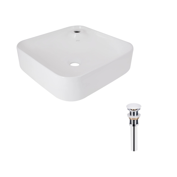 Комплект Qtap Stork: Раковина накладна квадратна 430x430x125 мм White + Донний клапан PU02