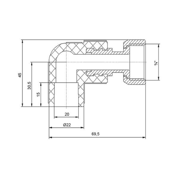 Коліно PPR з накидною гайкою Blue Ocean 20 x 3/4", 90° ВР з латунним штоком