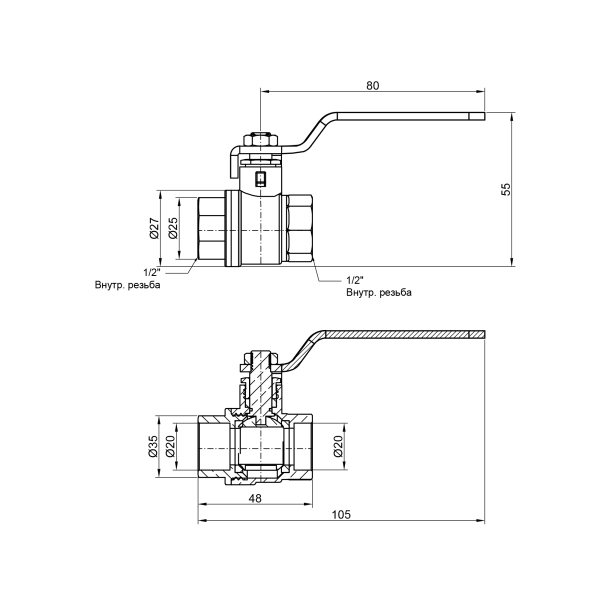 Кульовий кран для водиThermo Alliance Base 1/2" В" важіль" SD600W15