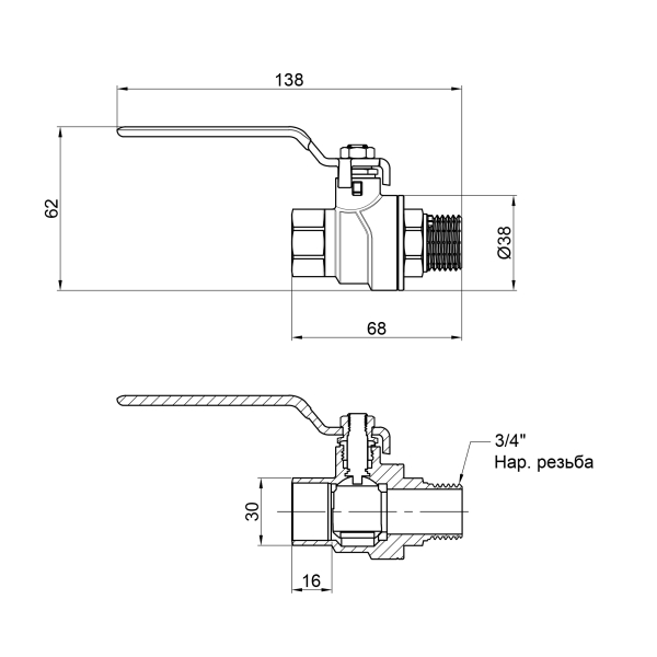 Кран кульовий Thermo Alliance Forte 3/4" ВЗ" важіль" SF605W20
